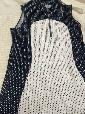 Navy and White Polka Dot Sleeveless Zip Dress